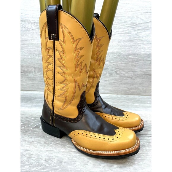 Vintage Acme Women's 6.5 AC529 Two Tone Brown Leather Cowboy Western Boots Rodeo - Picture 1 of 13